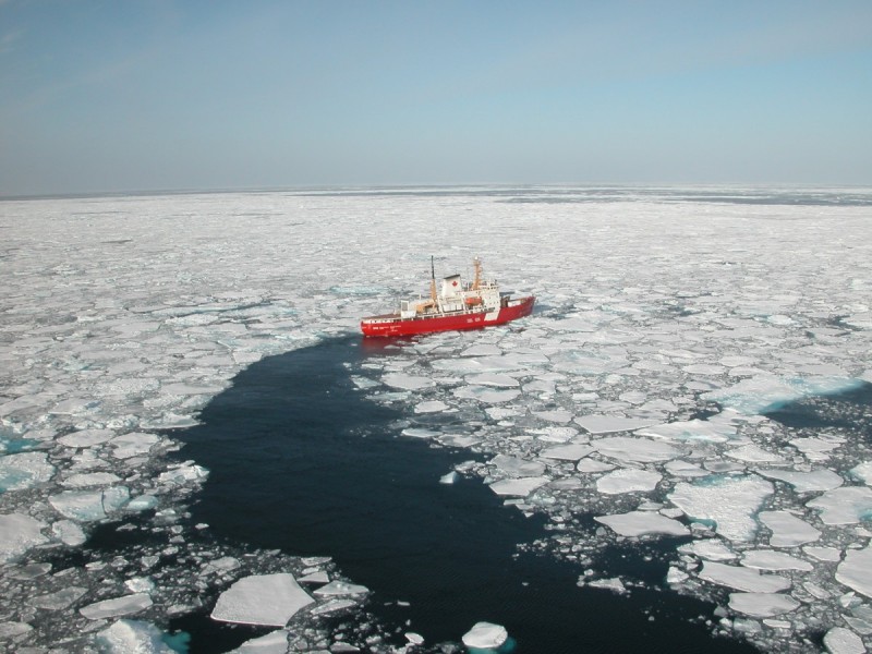 Ship going through Arctic ice