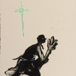 Drawing of a man with enlarged hands praying