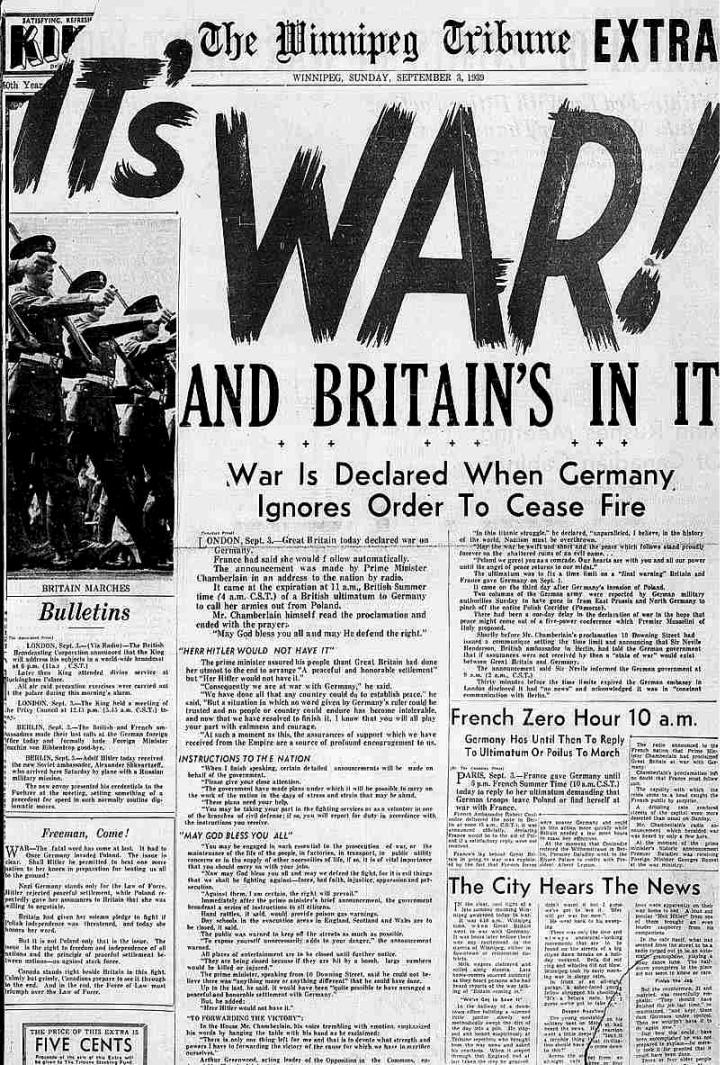 Winnipeg Tribune War Cover
