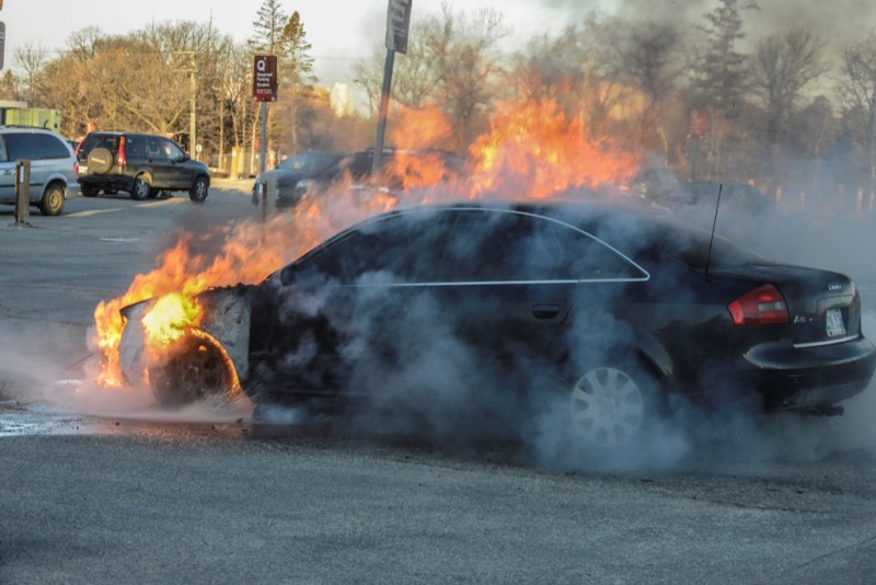 A car in Q Lot caugt fire on the morning of Nov. 12, 2013//Photo Mike Latschislaw