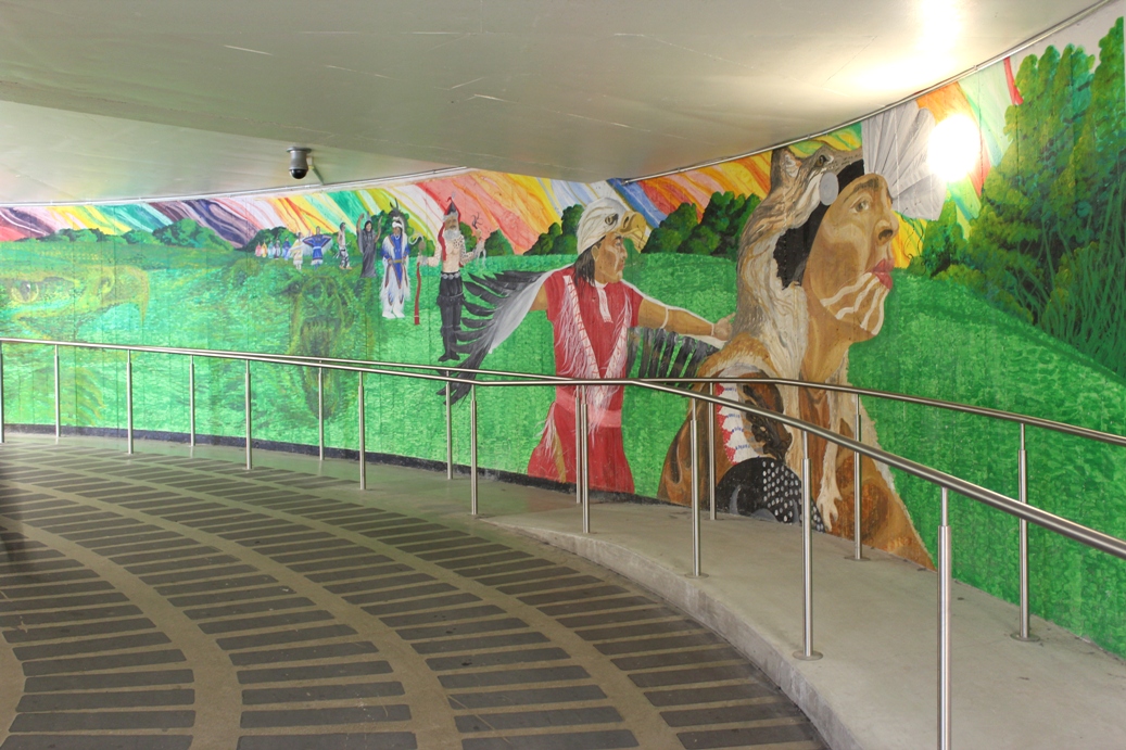 Indigenous mural by ramp