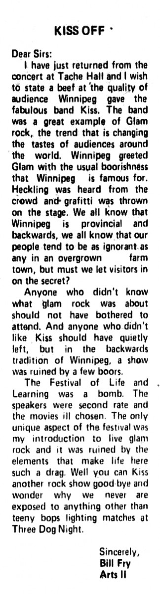 Kiss Off Letter to the Editor