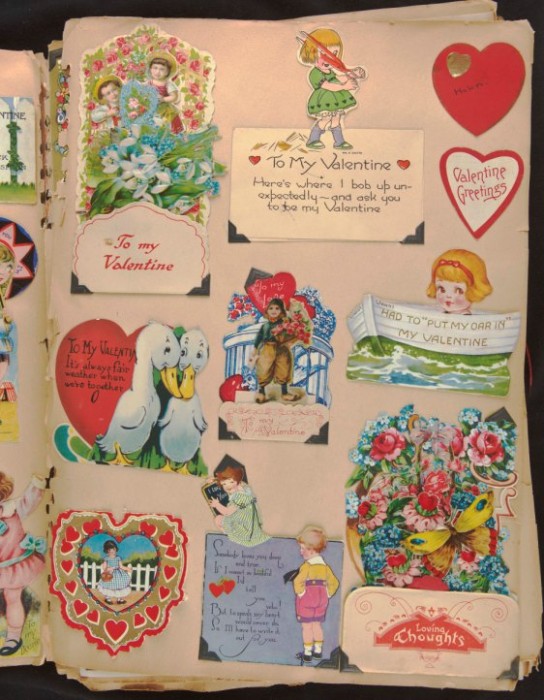 Valentine day cards in a scarpbook