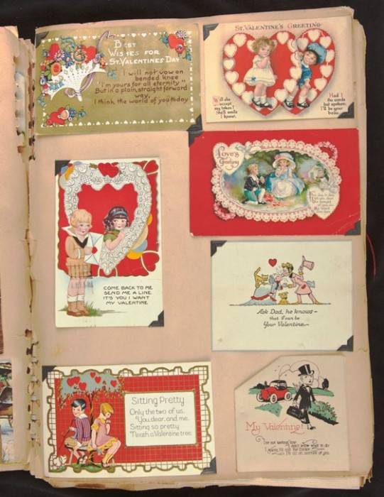 scrapbook pages of old valentine day cards
