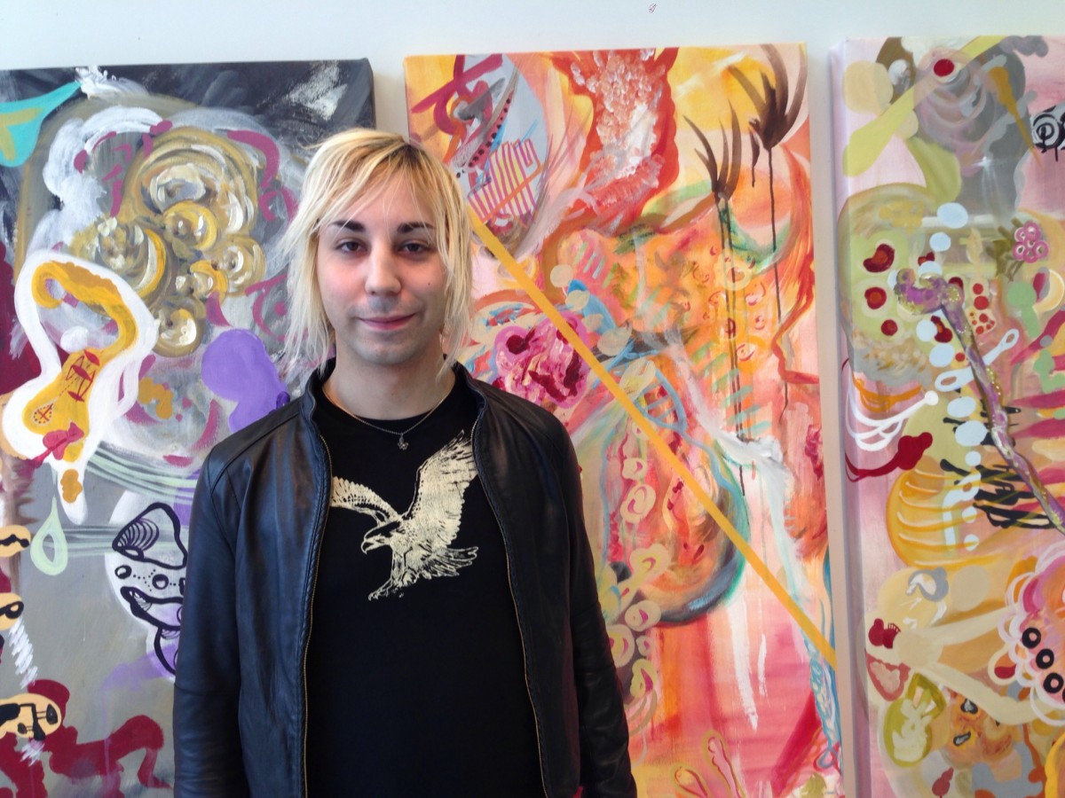Cody Kazimer with painting from the 'Unconscious Downfall' series.