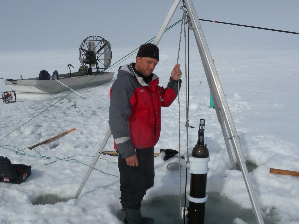 Sergei Kirillov, research scientist (CEOS, University of Manitoba) working with moorings. Credit: Vlad Petrusevich
