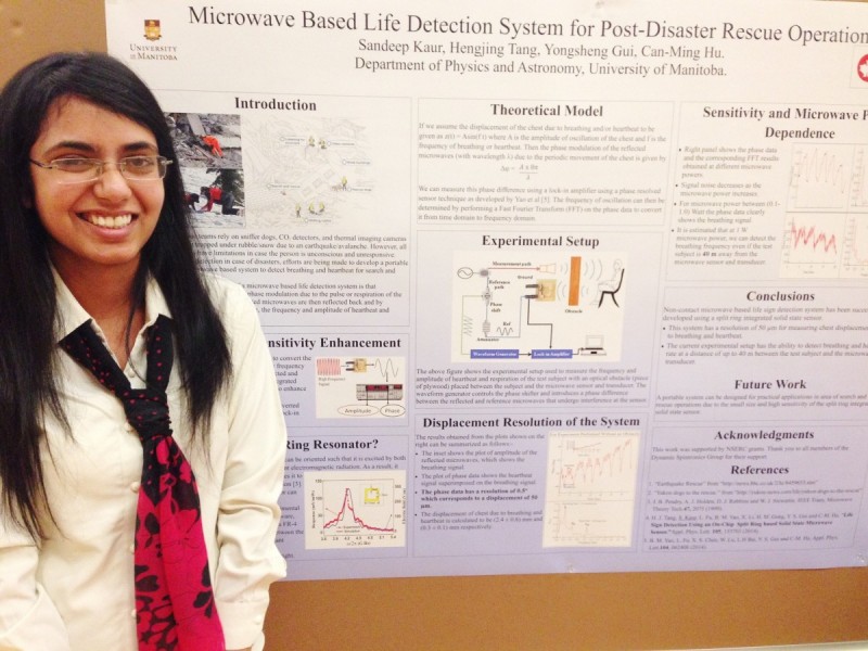 Physics & Astronomy student Sandeep Kaur with her poster “Microwave Based Life Detection System for Post-Disaster Rescue Operations”
