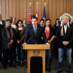 David Barnard at city hall with Mayor Brian Bowman in call to end racism in Winnipeg