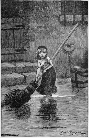 The etching of Cosette by Émile Bayard (1837 – 1891), an Illustration from Victor Hugo's Les Misérables. The etching served as the model for the musical's emblem.