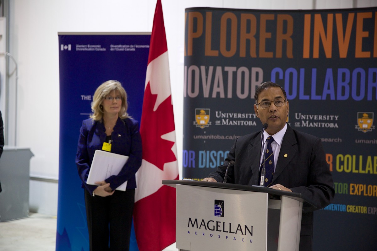 Dr. Digvir Jayas speaking at the joint announcement.