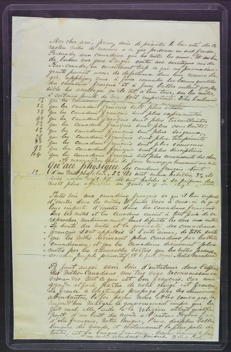 Page 2 of a letter written by Louis Riel in 1883
