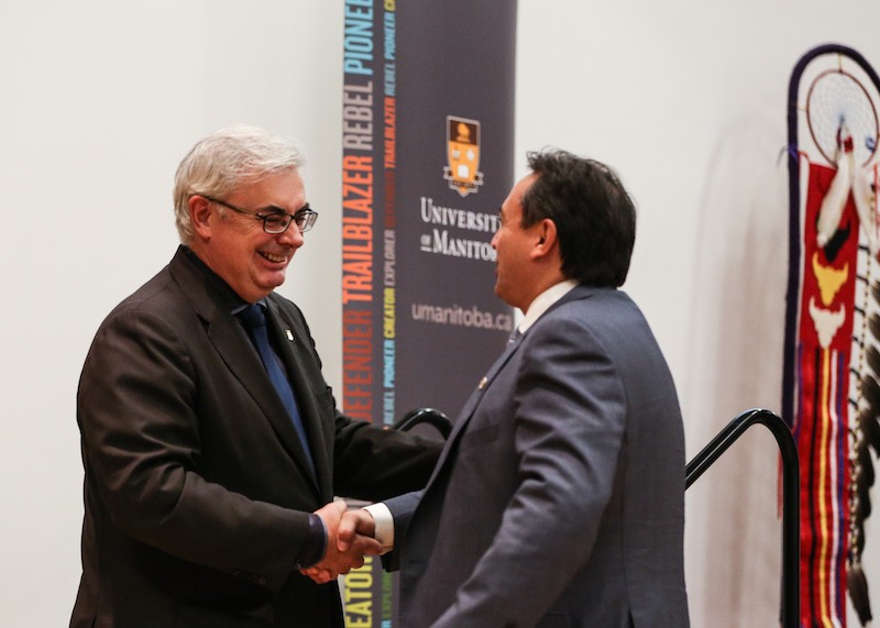 President David Barnard welcomes AFN National Chief Perry Bellegarde to campus
