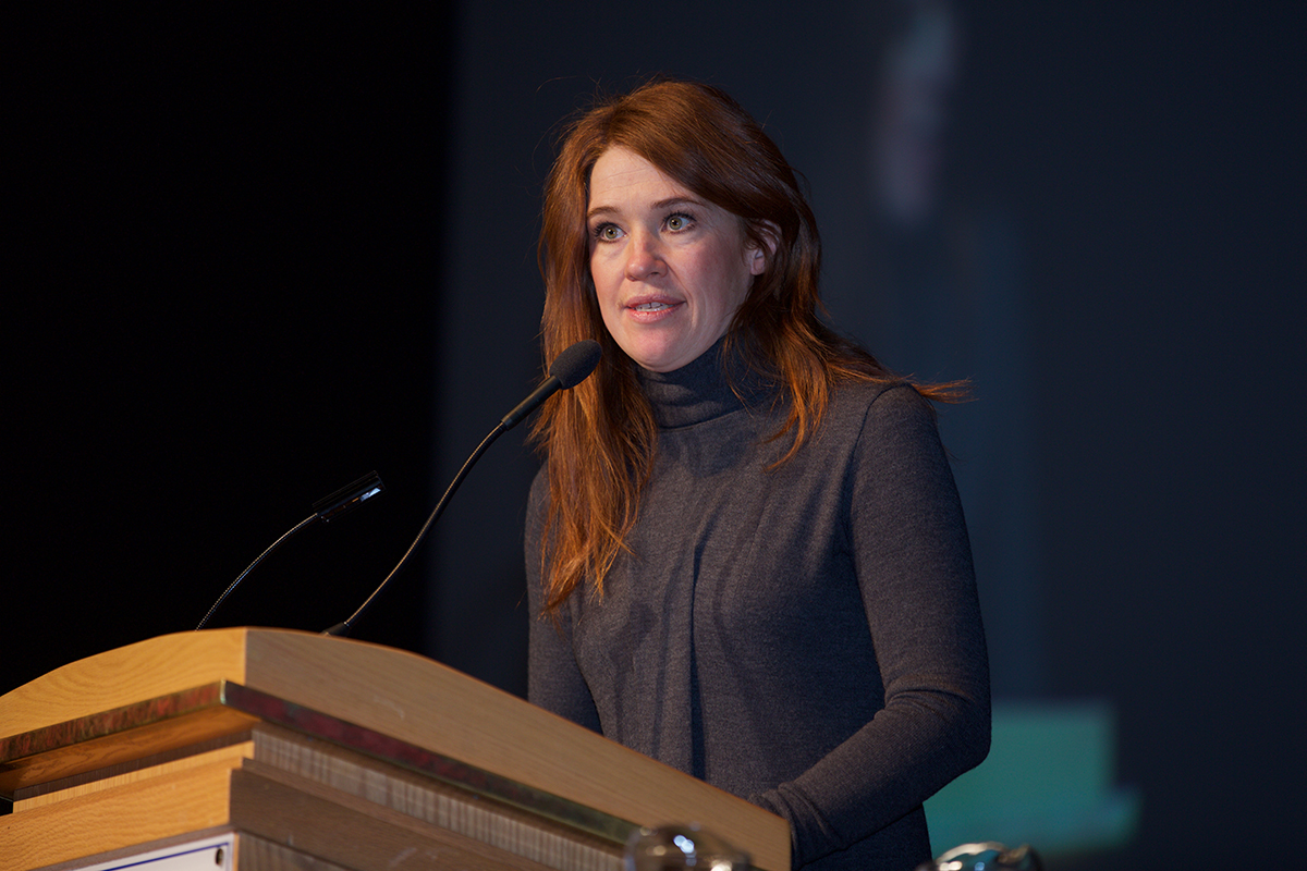 Clara Hughes, Olympian and honourary degree recipient, helps to announce the Governor General's national art and essay competition, Imagine Canada.