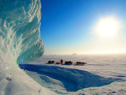 Near one of the icebergs anchored in the multiyear landfast sea ice. // Photo by Dave Babb