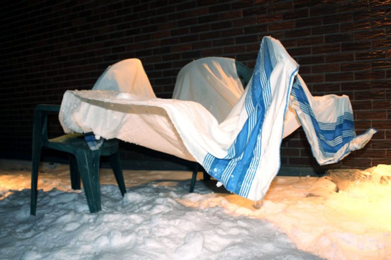 Julie Kusyk makes snow forts by freezing bed sheets and draping them over objects outside. // Photo supplied by Julie Kusyk 
