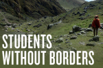 A student in a valley and text that says Students Without Borders