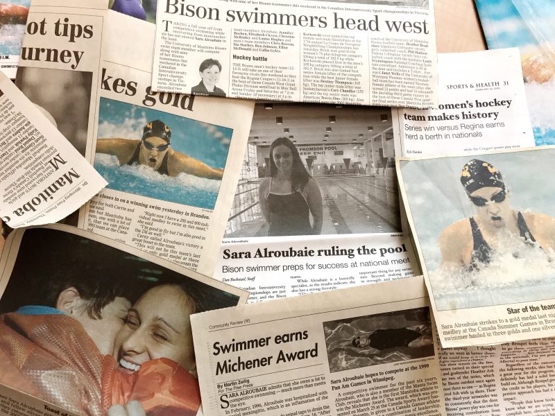 Collage of newspaper clippings from Sara McKinnon's big finish at the Canada Summer Games in 1997
