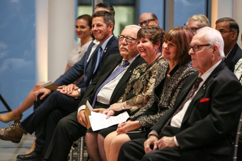 Dr. Bonnie Buhler, centre, announced a $1 million gift to create an endowment fund to support outstanding graduate students in the Desautels Faculty of Music. 