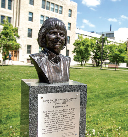 Memorial bust of Carol Shields unveiled at Innovation Plaza September 2016. // Photo by Mike Latschislaw.