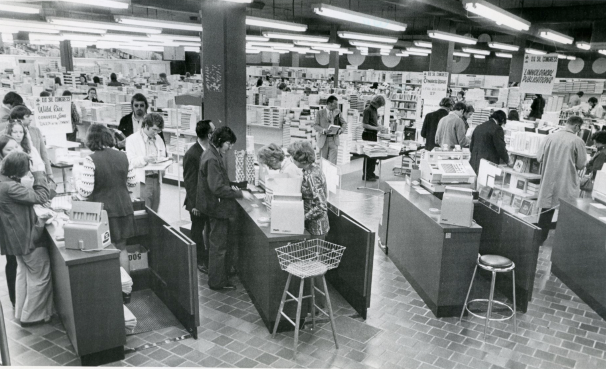 The University of Manitoba Bookstore, 1966-1972.<br />
Source: University of Manitoba Archives & Special Collections