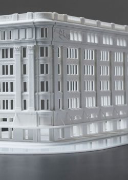 3D printed model of Winnipeg’s downtown The Bay building. // Photo by David Lipnowski