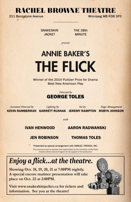 Poster for The Flick by Annie Baker, directed by George Toles.