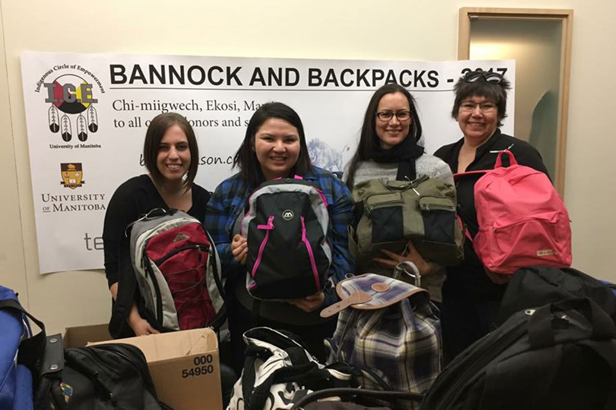(L-R) Taylor Morriseau, Chelsey Meade, Nicole Stonyk, Maxine Boulanger at the Bannock and Backpacks Donation Drive.