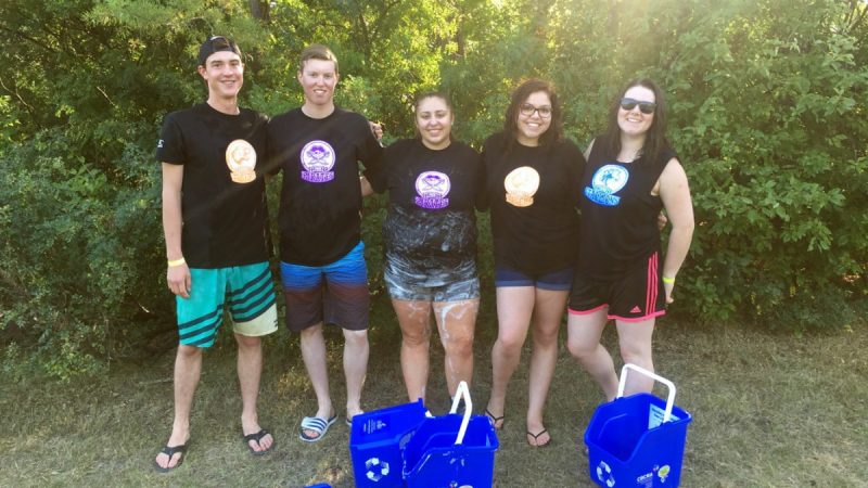 Morgan, second from right, with friends at Waterpalooza, a residence-wide event during Orientation Week in September for all students living in res. 