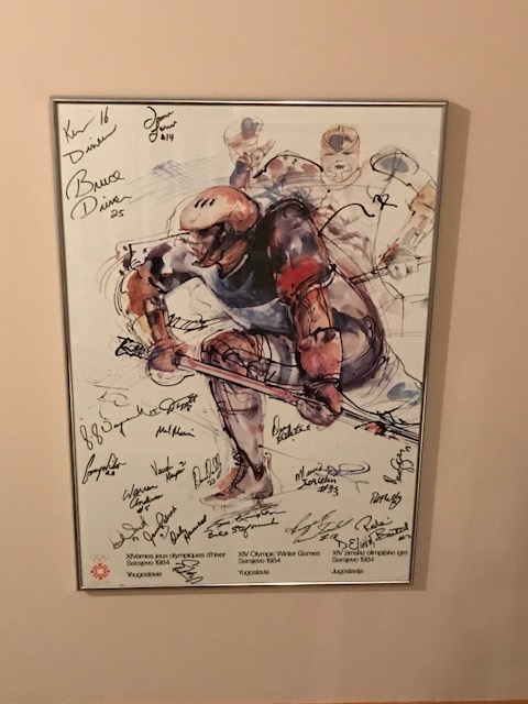 Men's hockey poster from the 1984 Sarajevo Winter Olympics, signed by Karpan and teammates. // Photo by Vaughn Karpan.