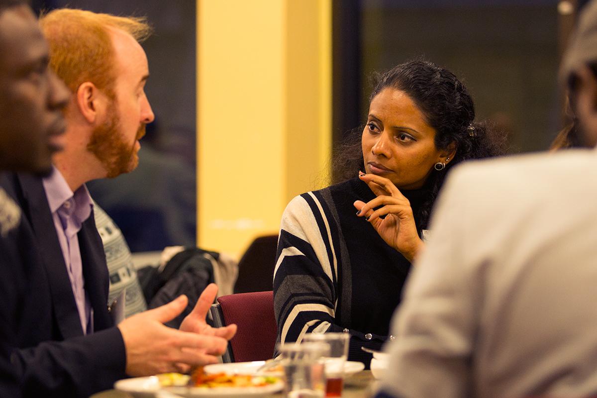 Anamika Anwesha (right) served as the vice-president of the Peace and conflict Studies Students Association (PACSSA) in 2016-17. In the photo above, Anwesha speaks with Dr. Andrew Thompson, the keynote speaker, at the first International Peace and Conflict Studies Graduate Student Conference in October 2016. 