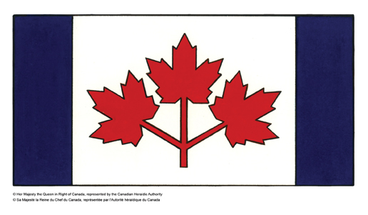 Three red maple leaves between two blue borders. Image from Government of Canada.