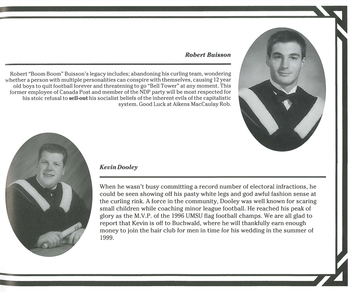 Rob and Kevin's yearbook entries.