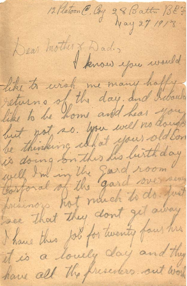 Vaughan David Watt's letter to home
