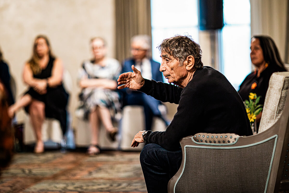 Dr. Gabor Maté sat down with Stephanie Scott, executive director of the National Centre for Truth and Reconciliation, for a Q and A held at the Fort Garry Hotel during his time in Winnipeg.