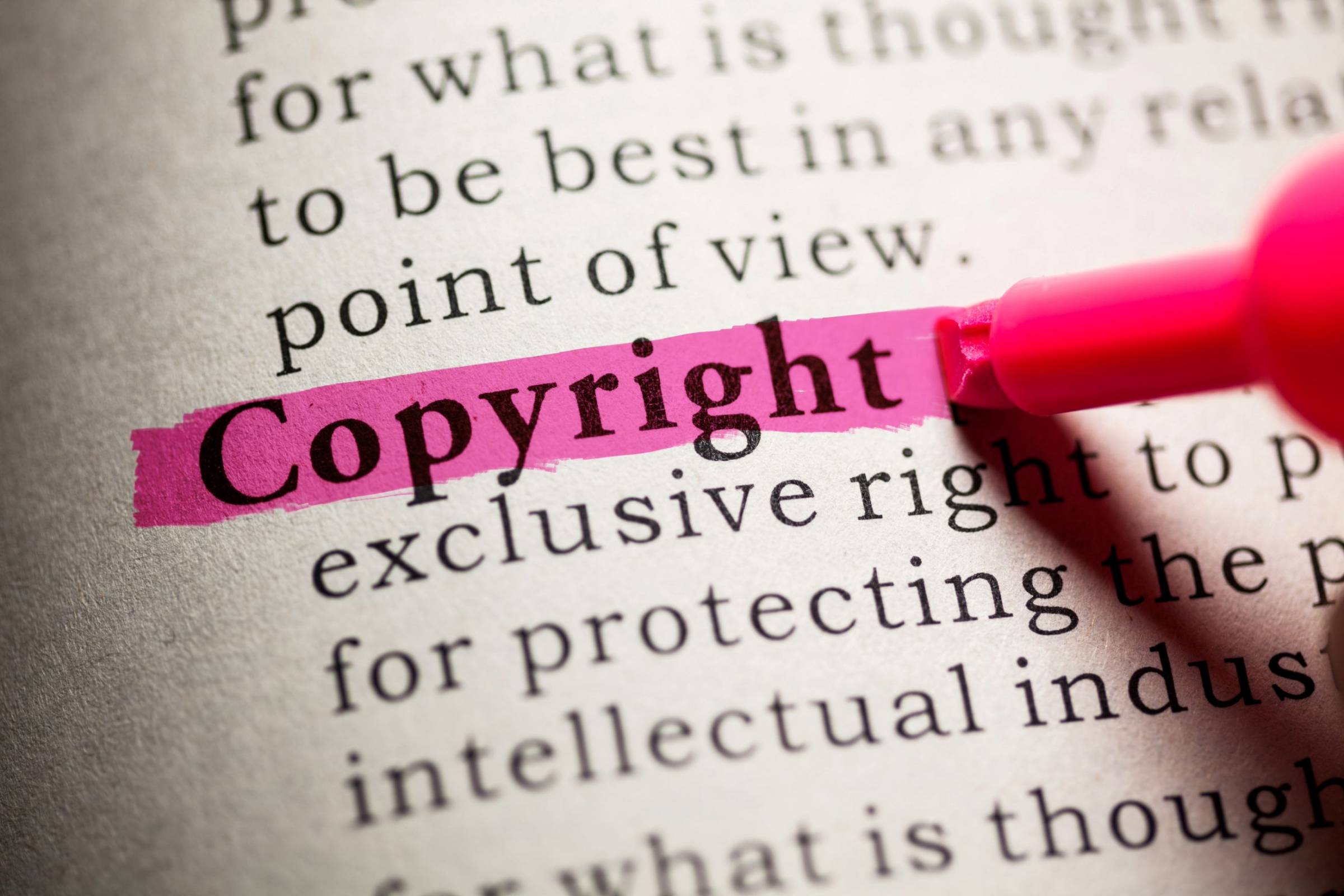 A pink highlighter hovering above the word "copyright"