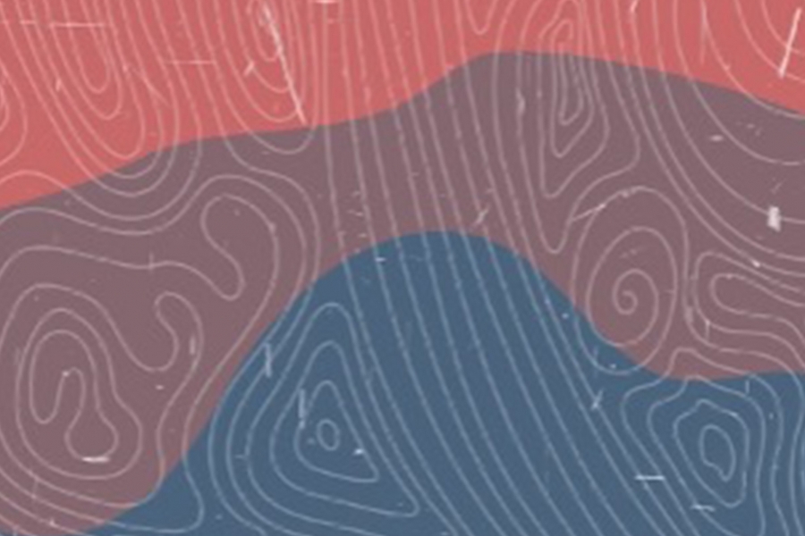 Abstract mountain landscape in a pinkish to blue gradient