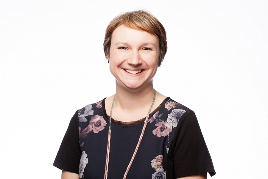 Smiling woman with short hair
