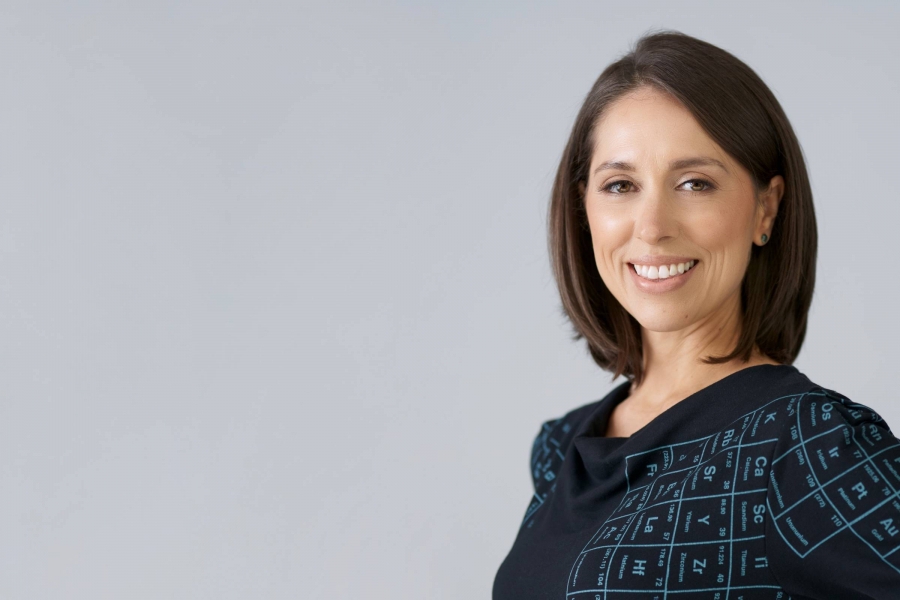 Woman with grey backdrop.
