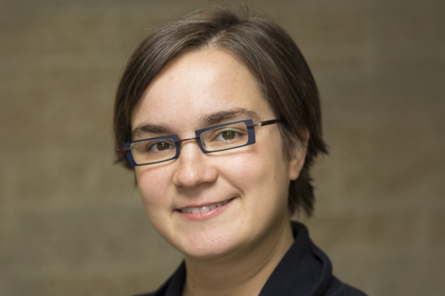 Sabine Kuss wearing an eyeglass.