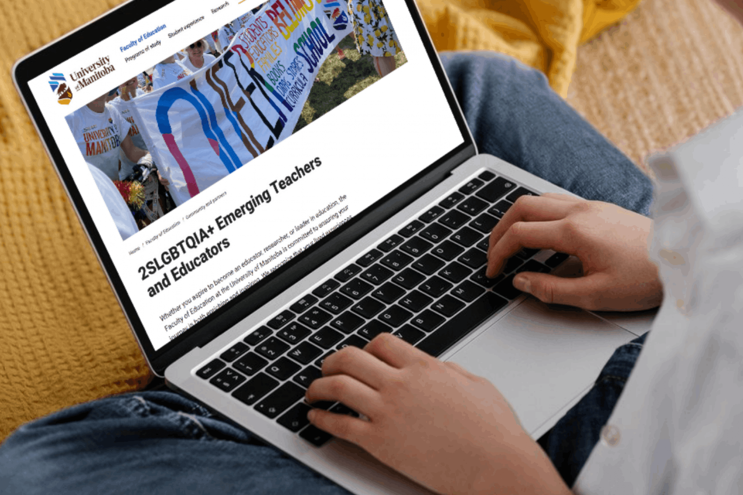 close up of person looking at the 2SLGBTQIA+ Emerging Teachers and Educators page.