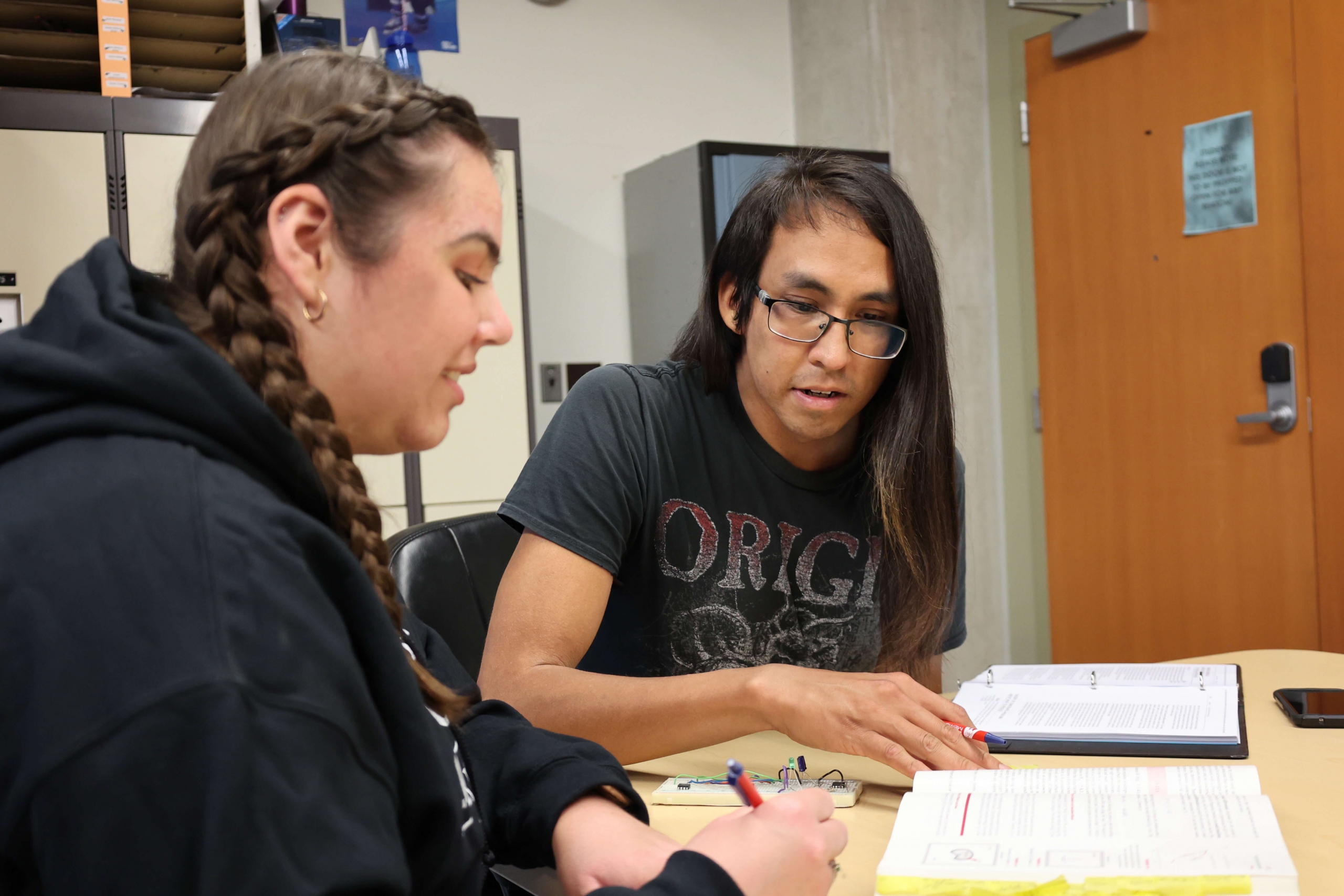 two students studying together
