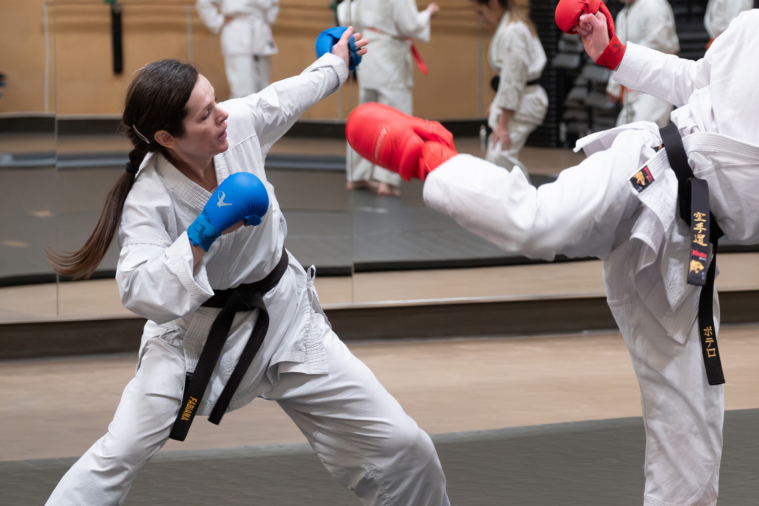 Fabiana Turelli spars during a Karate class at the University of Manitoba