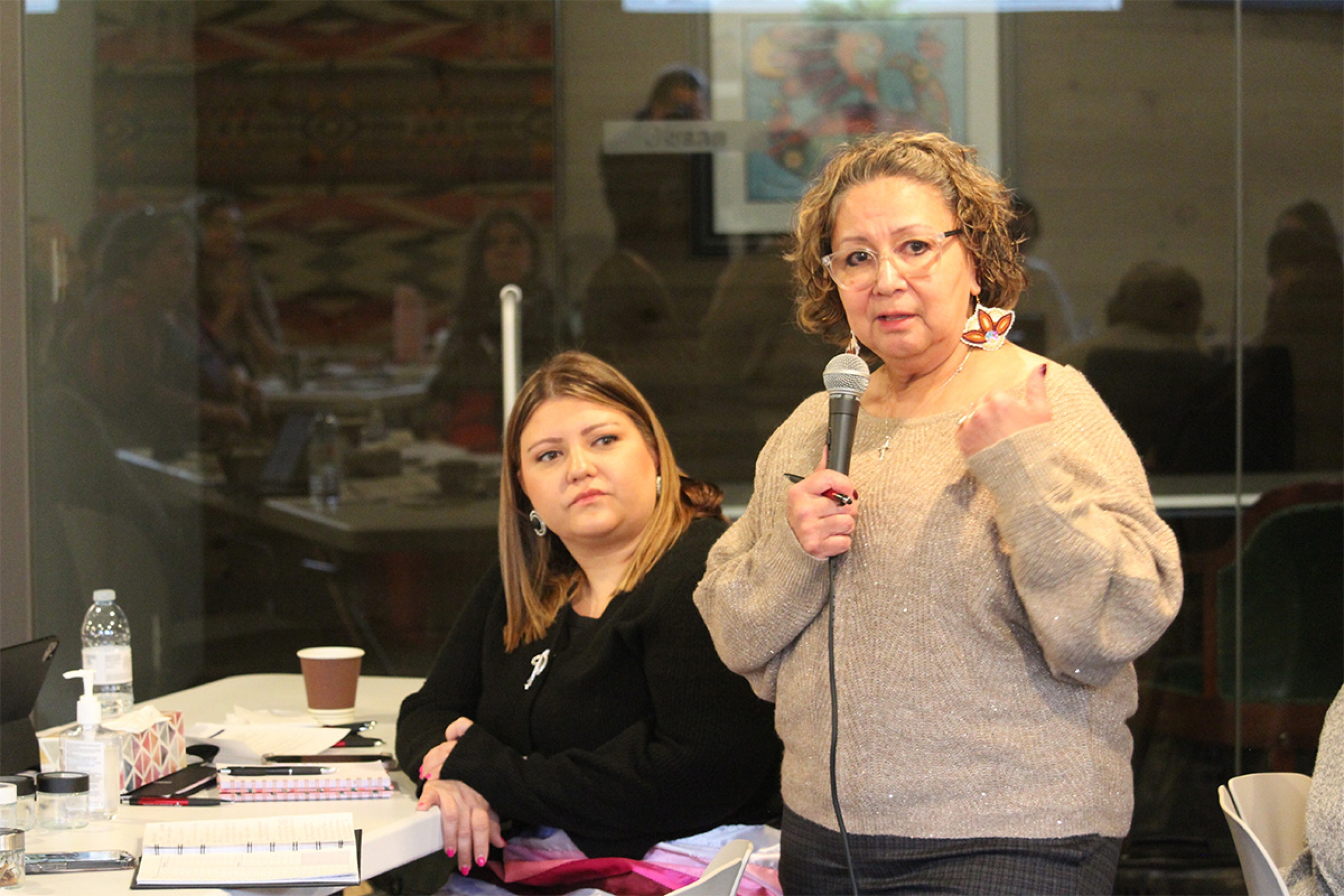Dr. Wanda Phillips-Beck speaks into a microphone.