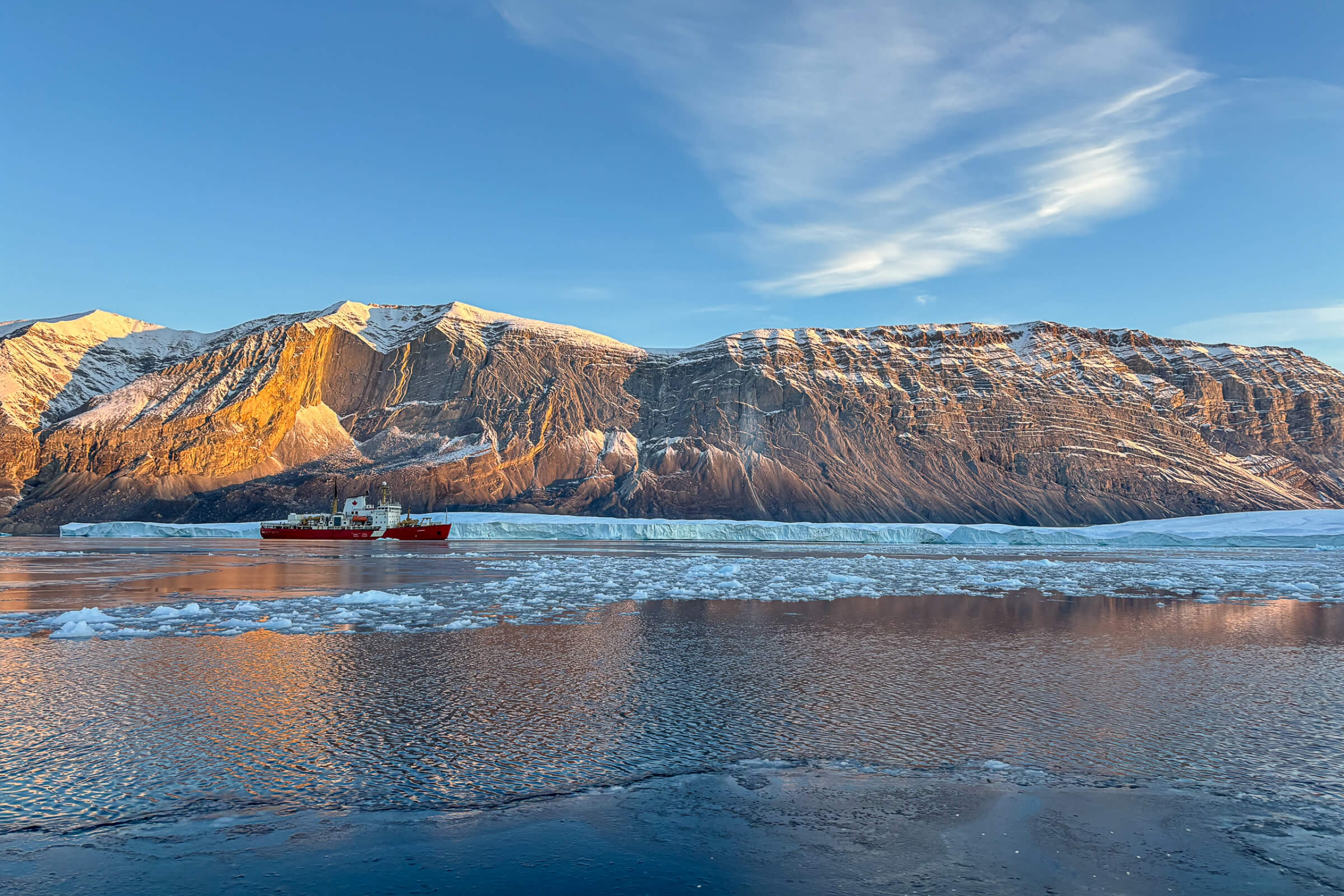 A ship sails in the Arctic