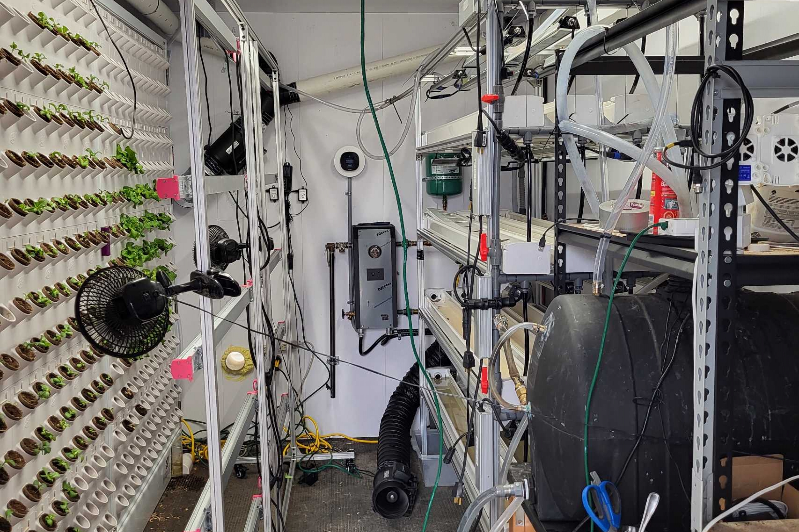 Equipment inside the Smart Vertical Farm.