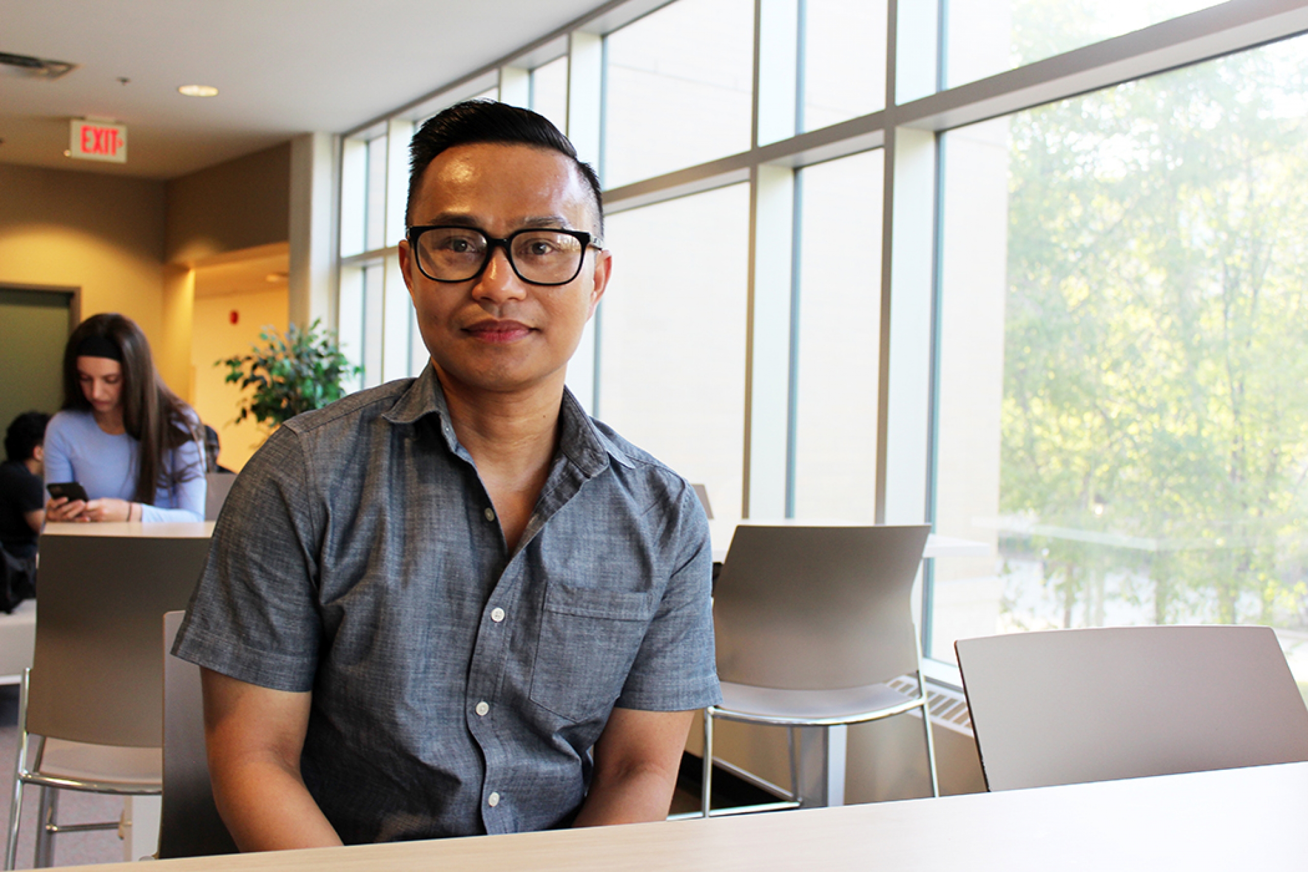 Jaypee Buhisan in a study area at the Helen Glass Centre for Nursing.