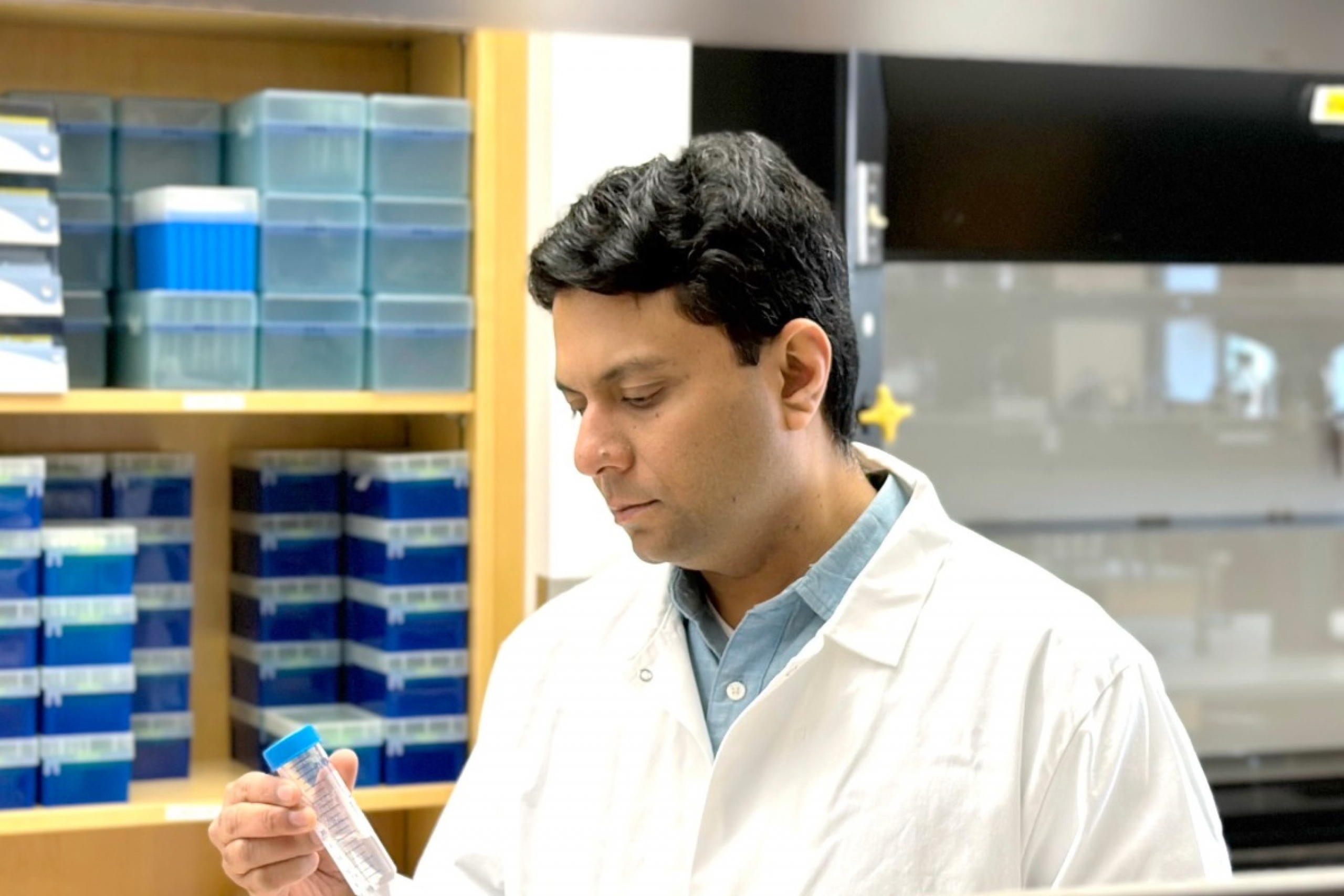 Scientist works in lab.