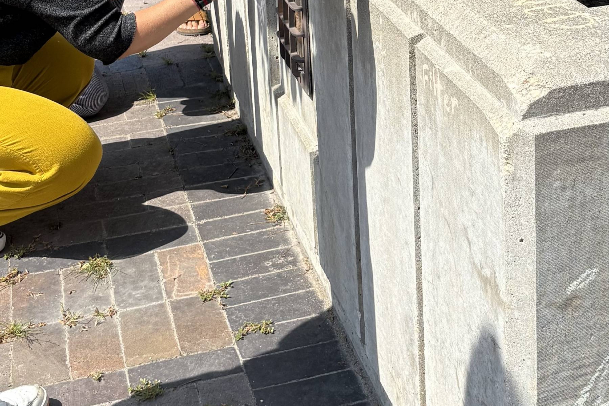 students drawing on a wall