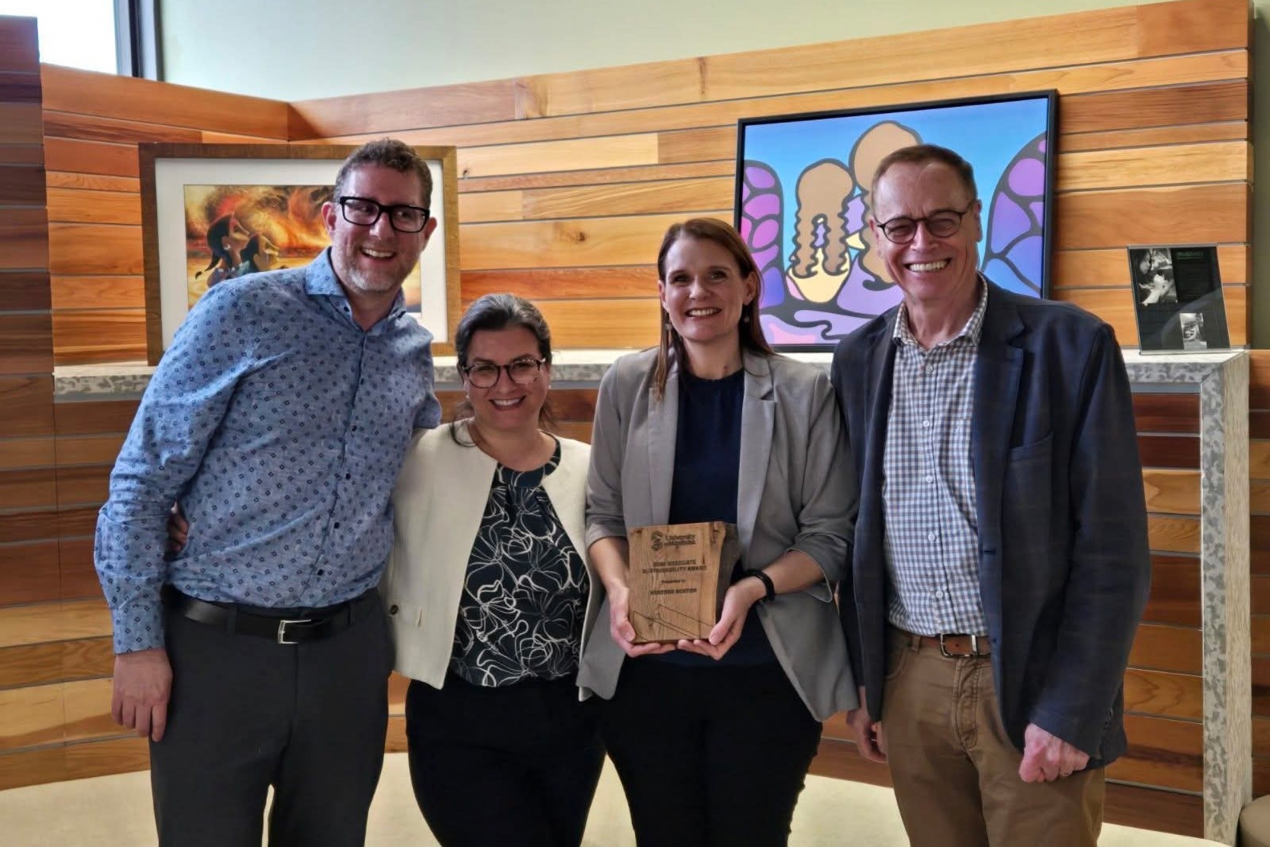 Group photo of Dr. Robert Mizzi, Dr. Lilian Pozzer, Heather Eckton, Dr. Wayne Serebrin from the 2025 Sustainability Awards.