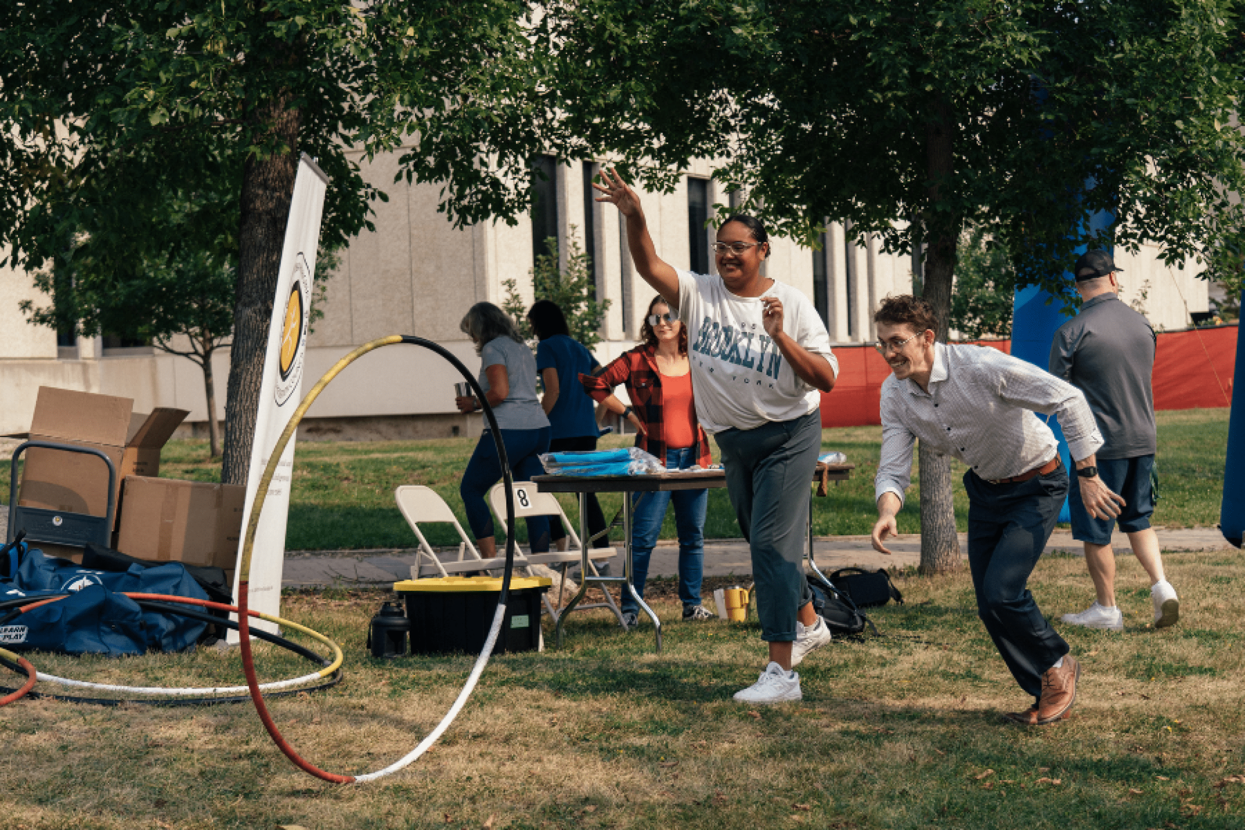 Students and staff enjoy traditional outdoor games during UM Indigenous Student Orientation.